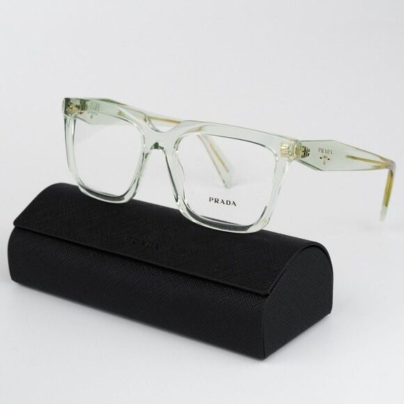 NEW Prada PRA19V 14R1O1 Transparent Mint Square Women Eyeglasses - Picture 1 of 12